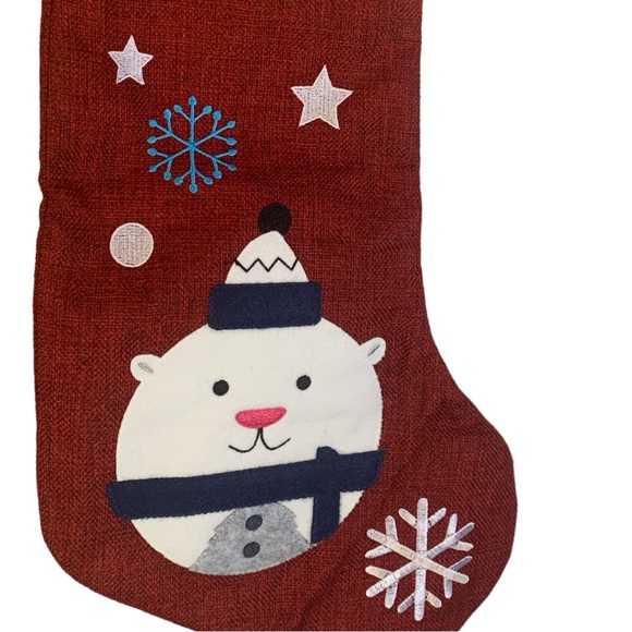 Polar Bear Christmas Stocking Unbranded Burgundy Gold Snowflakes 18 Inches New - Picture 2 of 5